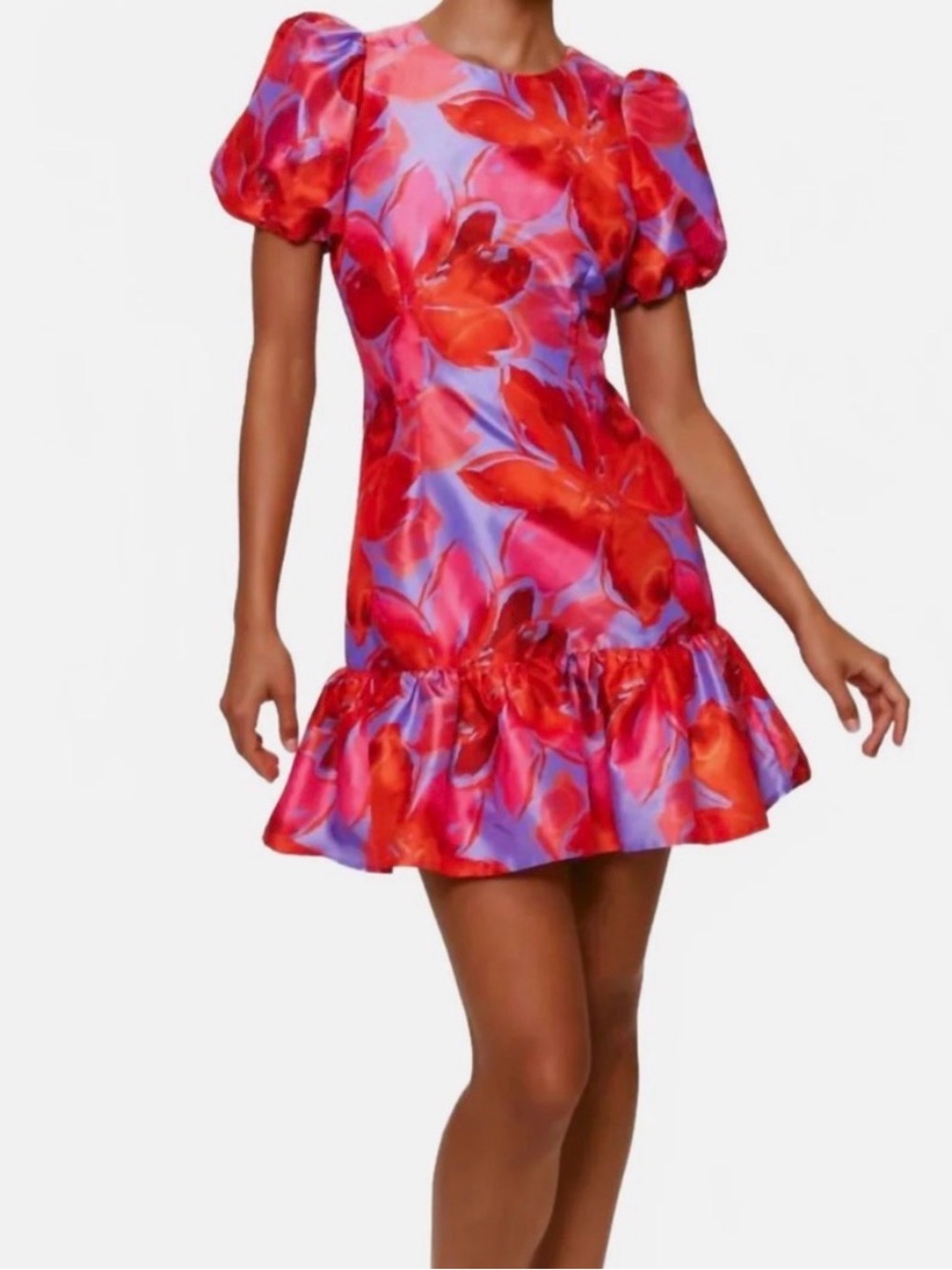 Hutch Red & Pink Floral Puff-Sleeve Mini Dress